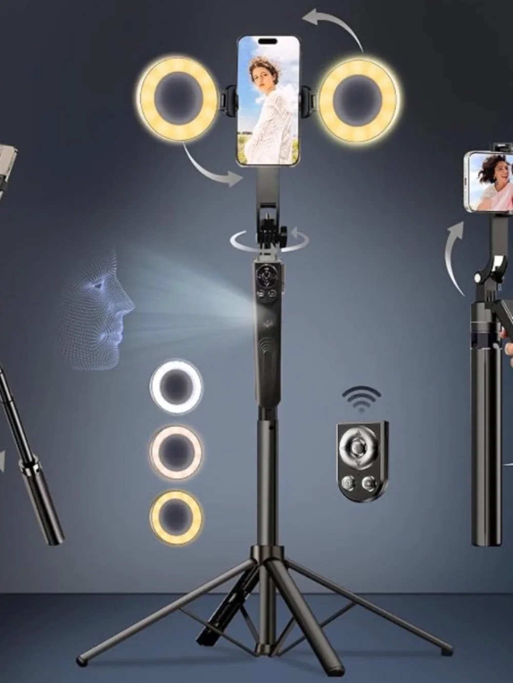 NWT Selfie Stick Tripod with Remote and Ring Lights